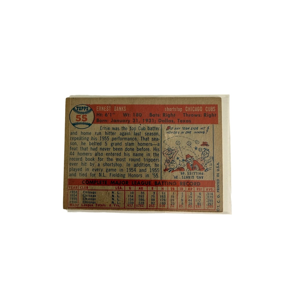 Topps 1957 Ernie Banks #55 Chicago Cubs MLB OS Multi Good Vintage Baseball Card - Picture 2 of 4